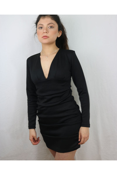 Black Draped Slimming Minidress